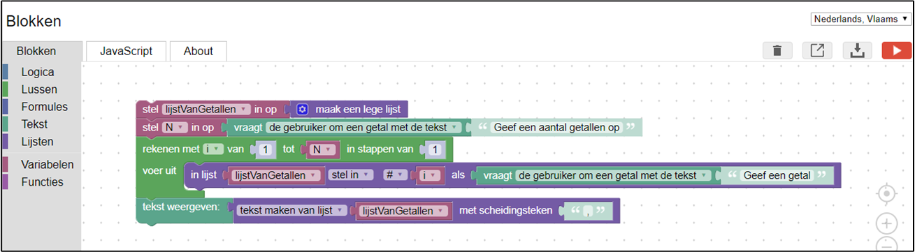 Selectie blok met opties.