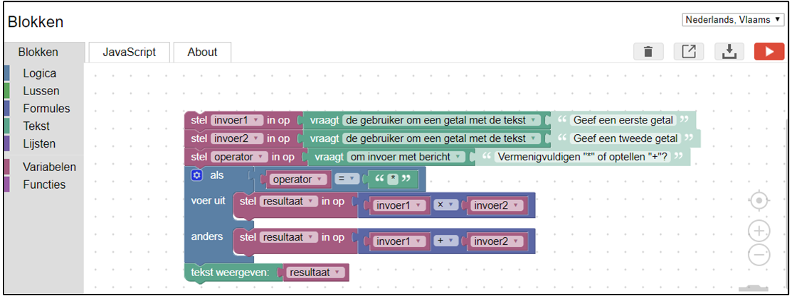 Selectie blok met opties.